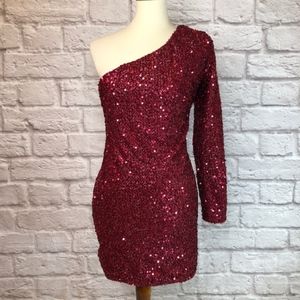 Charlotte Russe Sequin One Shoulder Red Dress